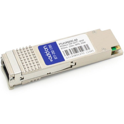 AddOn Finisar FTL410QD2C Compatible TAA Compliant 40GBase-SR4 QSFP+ Transceiver (MMF, 850nm, 150m, MPO, DOM) FTL410QD2C-AO