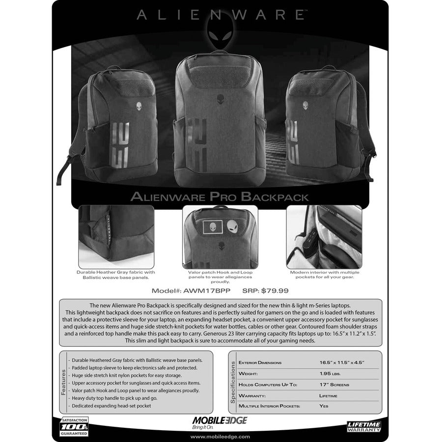 Alienware Aa483633 Backpack Casual Backpack Black/Grey Fabric, Nylon
