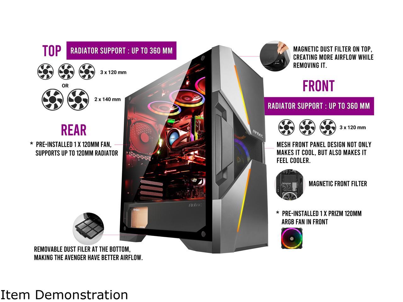 Antec Dark Avenger Da601 E-Atx Mid Tower Case/Argb Motherboard Sync/Tempered Glass/Prizm 120 Argb Fan Included