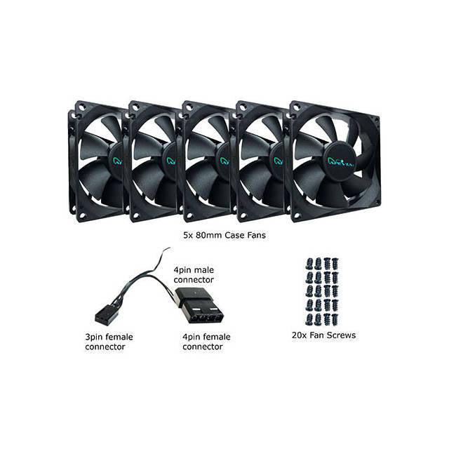 Apevia Af58S-Bk 80Mm 4Pin Molex + 3Pin Motherboard Black Case Fan (5-Pk)