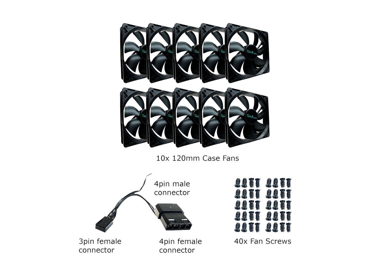 Apevia Cf1012S-Bk 120Mm 4Pin Molex + 3Pin Motherboard Black Case Fan (10-Pk)