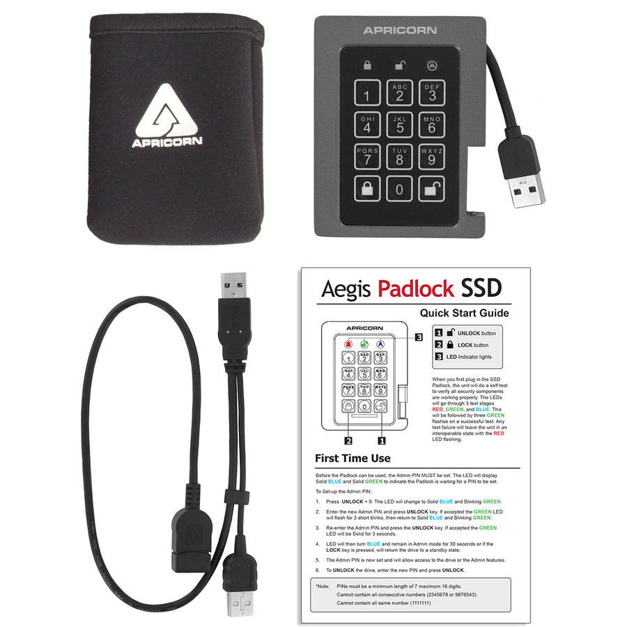 Apricorn Aegis Padlock ASSD-3PL256-2TBF 2 TB Solid State Drive - 2.5 Internal - Black - TAA Compliant"