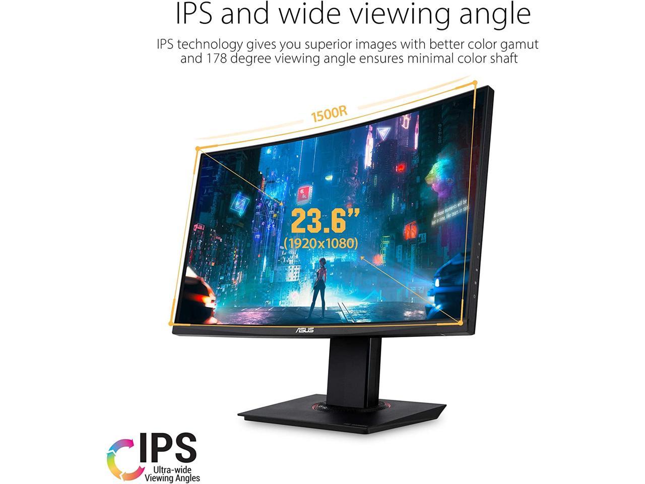 Asus Tuf Gaming Vg24Vqr 23.6 Inch Full Hd 3000:1 1Ms Mprt Displayport/Hdmi/Earphone Jack Led Curved Gaming Monitor W/ Speakers