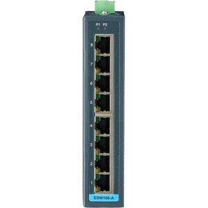 B+B SmartWorx 8FE Slim-type Unmanaged Industrial Ethernet Switch with Low Vac Power Input ESW108-A