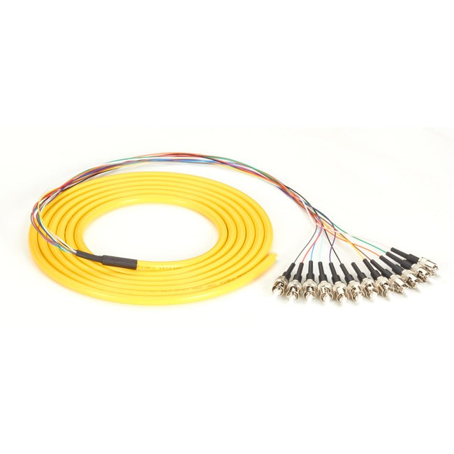 Black Box 3m ST OS2 9-Micron SM Fiber Pigtail 12-Strand OFNR PVC Yellow FOPT50S1-ST-12YL-3