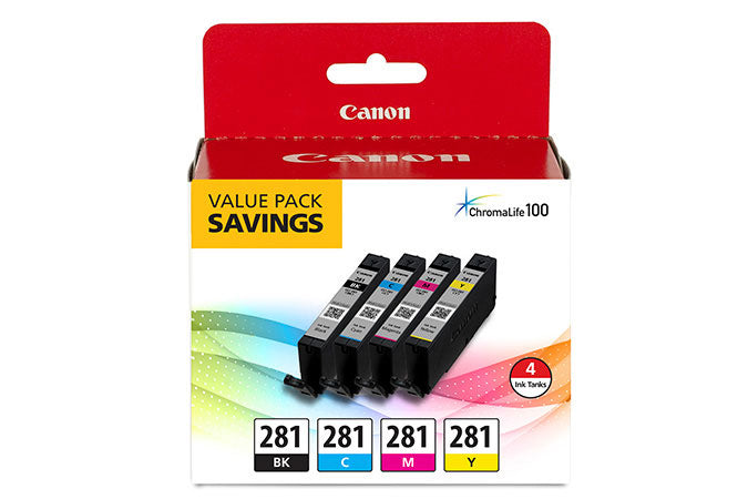 Canon CLI-281 Inkjet Ink Cartridge - Value Pack - Black, Cyan, Magenta, Yellow - 4 Pack 2091C005