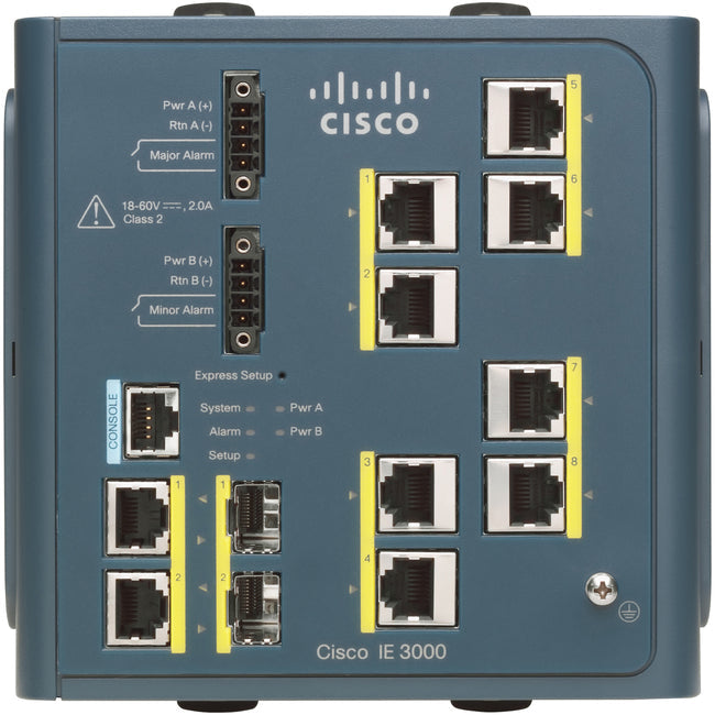 Cisco IE 3000 Switch, 8 10/100 + 2 T/SFP - Industrial Ethernet IE-3000-8TC-RF
