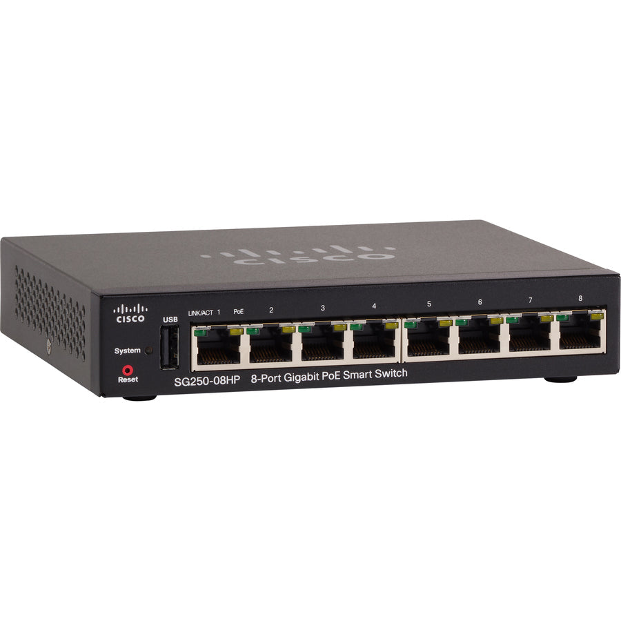 Cisco SG250-08HP 8-Port Gigabit PoE Smart Switch SG250-08HP-K9-NA