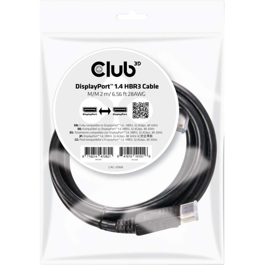 Club 3D DisplayPort 1.4 HBR3 Cable M/M 2m/6.56ft CAC-2068