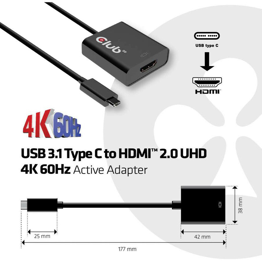 Club 3D USB 3.1 Type C to HDMI 2.0 UHD 4K 60HZ Active Adapter CAC-2504