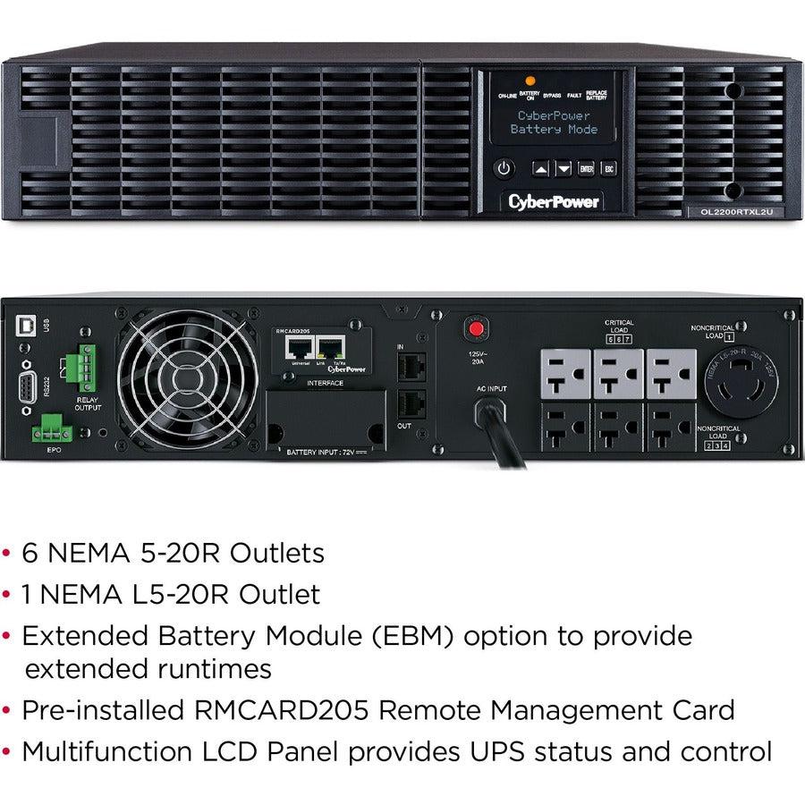 Cyberpower Ol2200Rtxl2Un Uninterruptible Power Supply (Ups) Double-Conversion (Online) 2.2 Kva 1800 W 7 Ac Outlet(S)