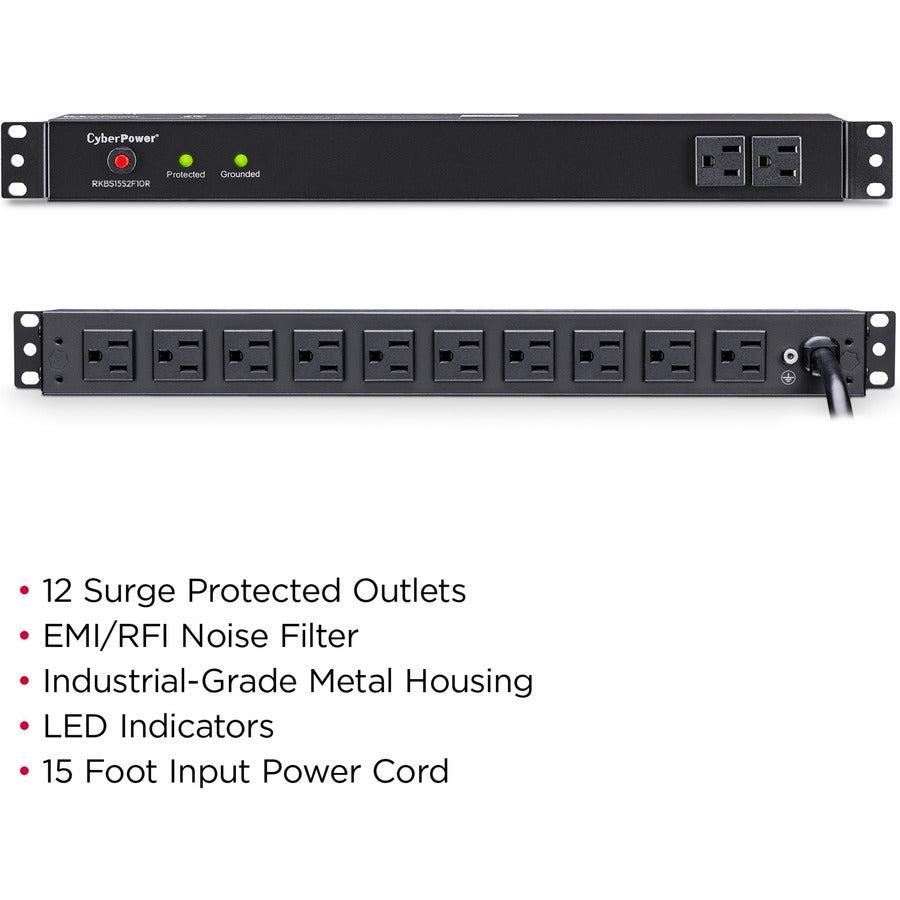 Cyberpower Rkbs15S2F10R Surge Protector Black 12 Ac Outlet(S) 120 V 4.57 M