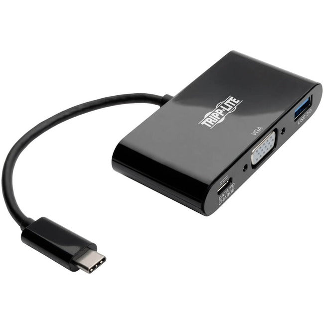 Eaton Tripp Lite Series USB-C to VGA Adapter with USB 3.x (5Gbps) Hub Ports and 60W PD Charging, Black U444-06N-VUB-C