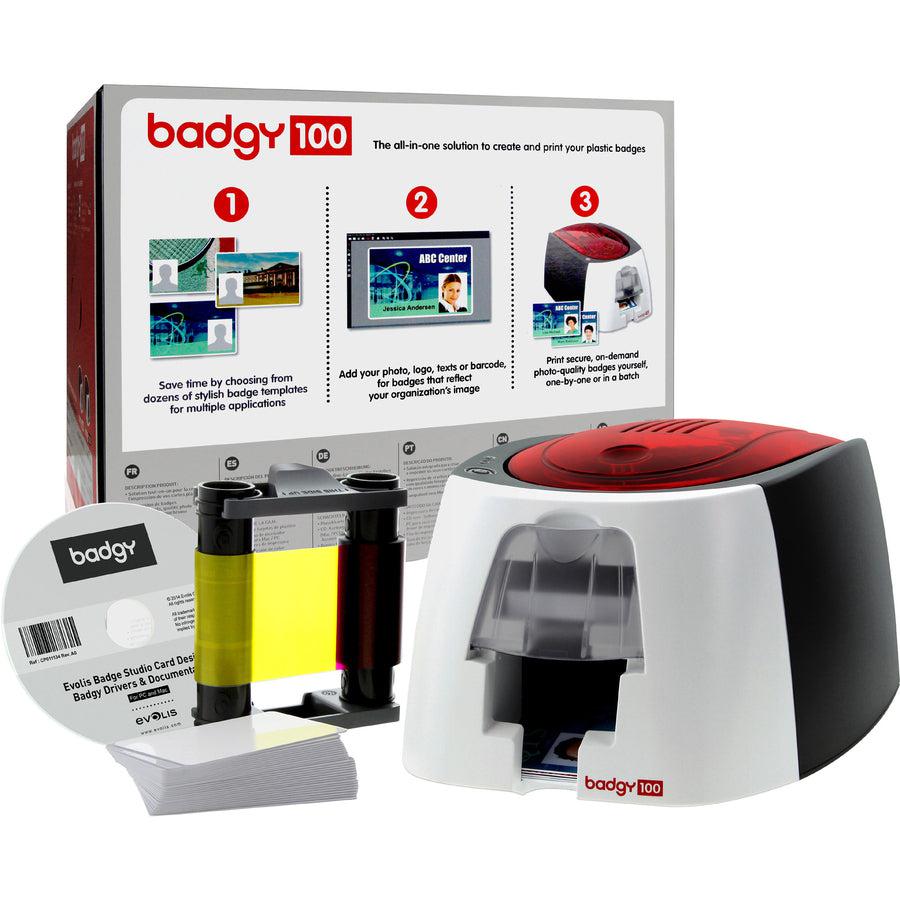Evolis Badgy100 Plastic ID Card Solution With ID Software For Tamper Proof Professional Custom ID's On Demand With Small Border Printing B12U0000RS