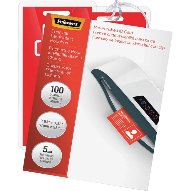 Fellowes Glossy Pouches - Id Tag Punched, 5 Mil, 100 Pack