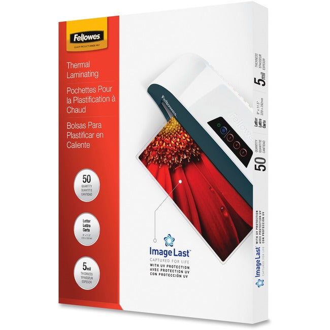 Fellowes Thermal Laminating Pouches - Imagelast&Trade;, Jam Free, Letter, 5 Mil, 50 Pack
