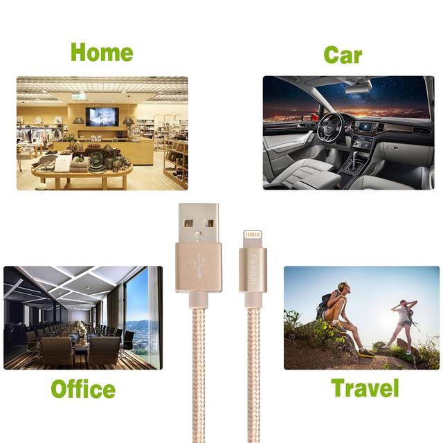 Foxsun Am001020 Iphone Charging Cable 6.6 Ft/2M Nylon Braided Lightning Cable For Iphone