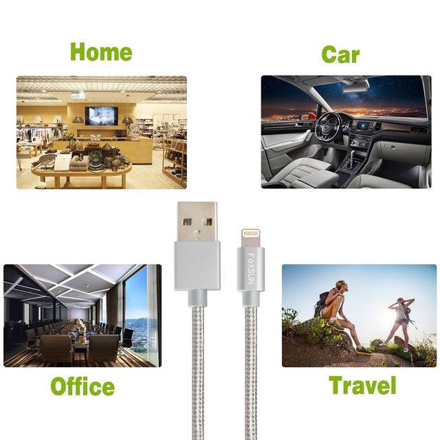 Foxsun Am001021 Iphone Charging Cable 6.6 Ft/2M Nylon Braided Lightning Cable For Iphone