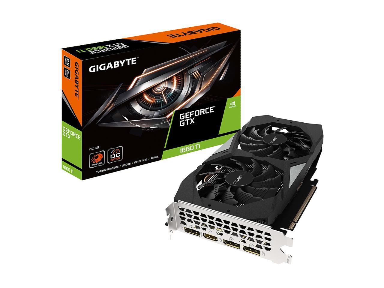 Gigabyte Geforce Gtx 1660 Ti Oc 6G Graphics Card, 2 X Windforce Fans, 6Gb 192-Bit Gddr6, Gv-N166Toc-6Gd Video Card