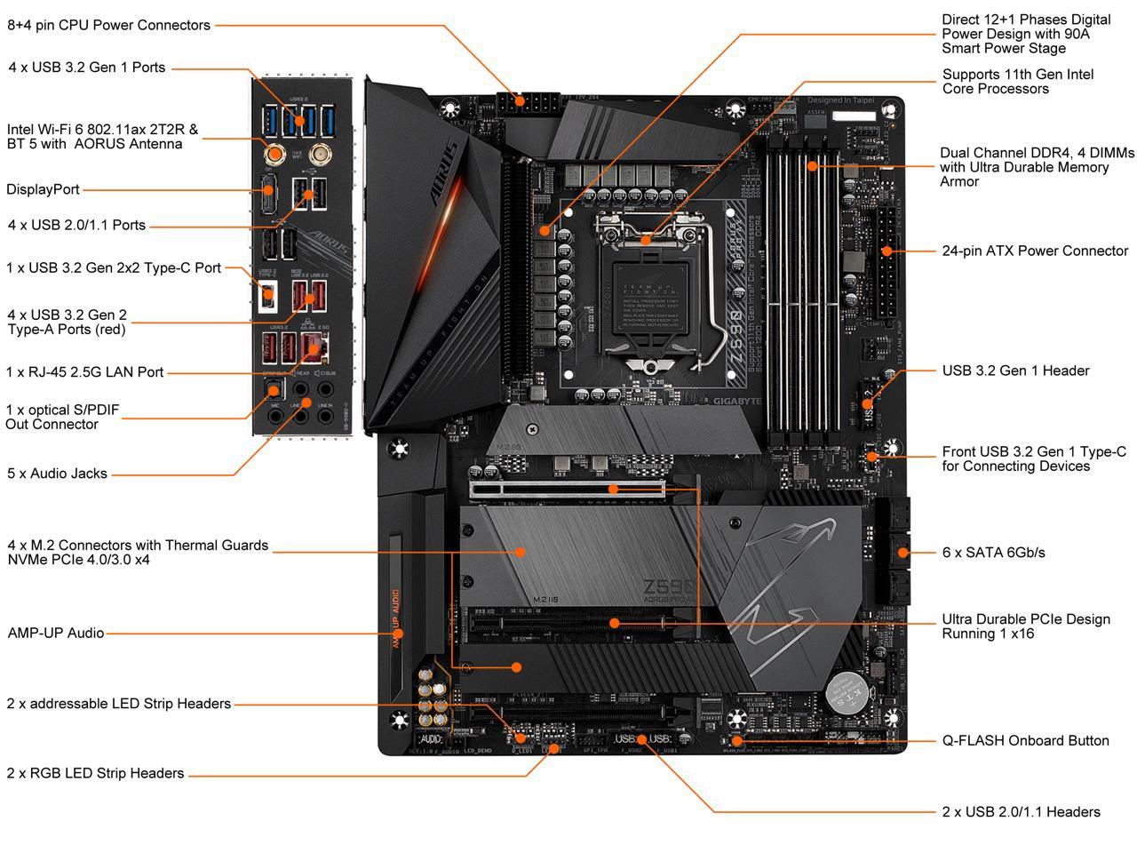 Gigabyte Z590 Aorus Pro Ax Lga 1200 Intel Z590 Atx Motherboard With 4 X M.2, Pcie 4.0, Usb 3.2 Gen2X2 Type-C, Intel Wifi 6, 2.5Gbe Lan