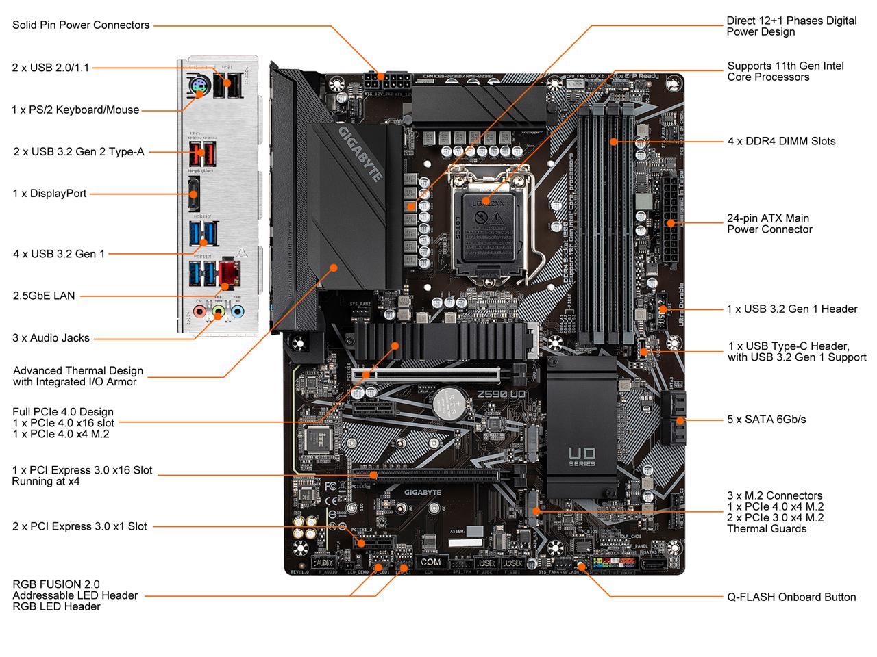Gigabyte Z590 Ud Lga 1200 Intel Z590 Atx Motherboard With Triple M.2, Pcie 4.0, Usb 3.2 Gen 2, 2.5Gbe Lan