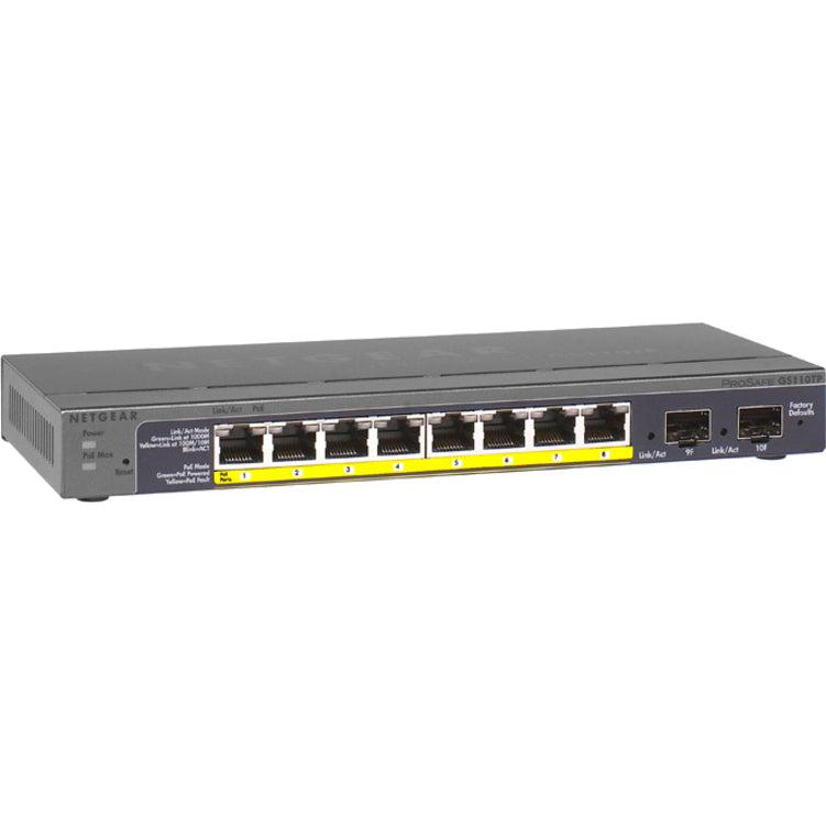 GS110TP - 10-Port Gigabit Ethernet Smart Switch with 8 PoE Ports and 2 Dedicated SFP Ports GS110TP-300NAS