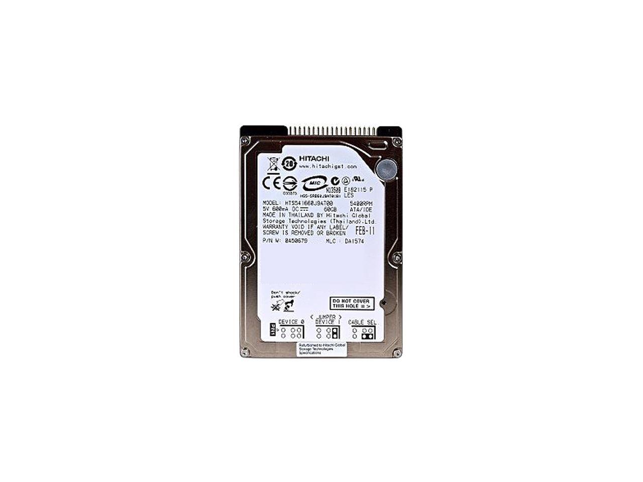 Hitachi Gst Travelstar 5K160 Hts541660J9At00 (0A28416) 60Gb 5400 Rpm 8Mb Cache Ide Ultra Ata100 / Ata-6 2.5" Notebook Hard Drive Bare Drive