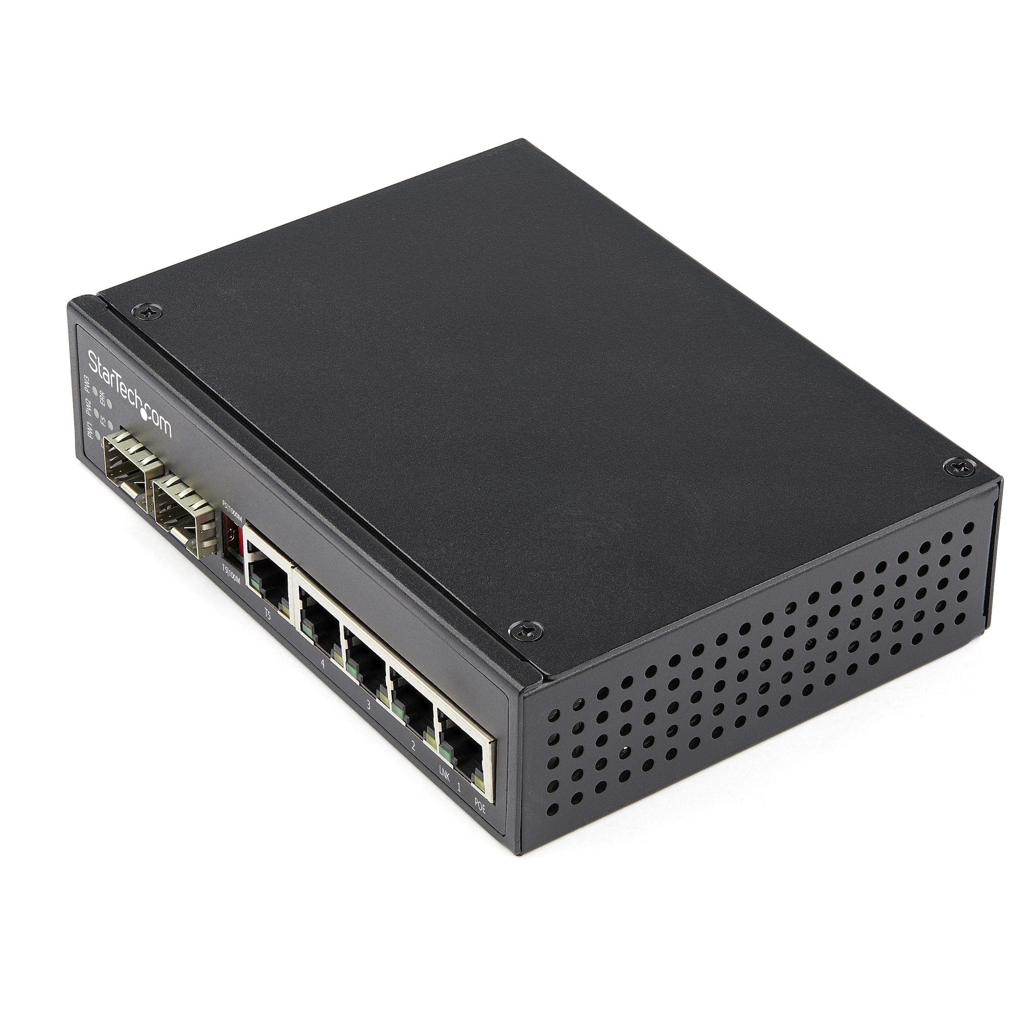 Industrial Ethernet Switch 6 Port PoE DIN Rail - Rugged Gigabit Network Switch | TecISoft IES1G52UPDIN
