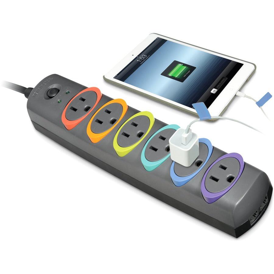 Kensington K62147Na Surge Protector Black, Multicolour 6 Ac Outlet(S) 2.1 M