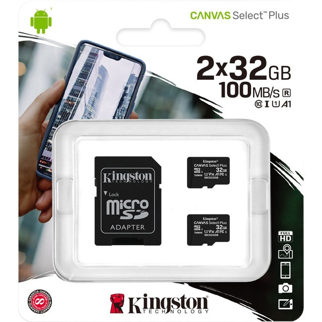 Kingston Canvas Select Plus SDCS2 32 GB Class 10/UHS-I (U1) microSDHC - 2 Pack SDCS2/32GB-2P1A