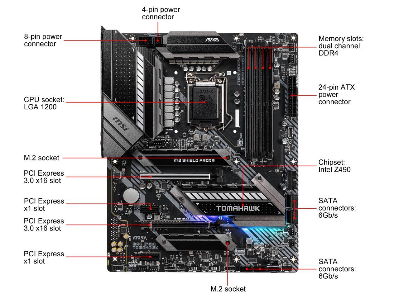 Msi Mag Z490 Tomahawk Lga 1200 Intel Z490 Sata 6Gb/S Atx Intel Motherboard