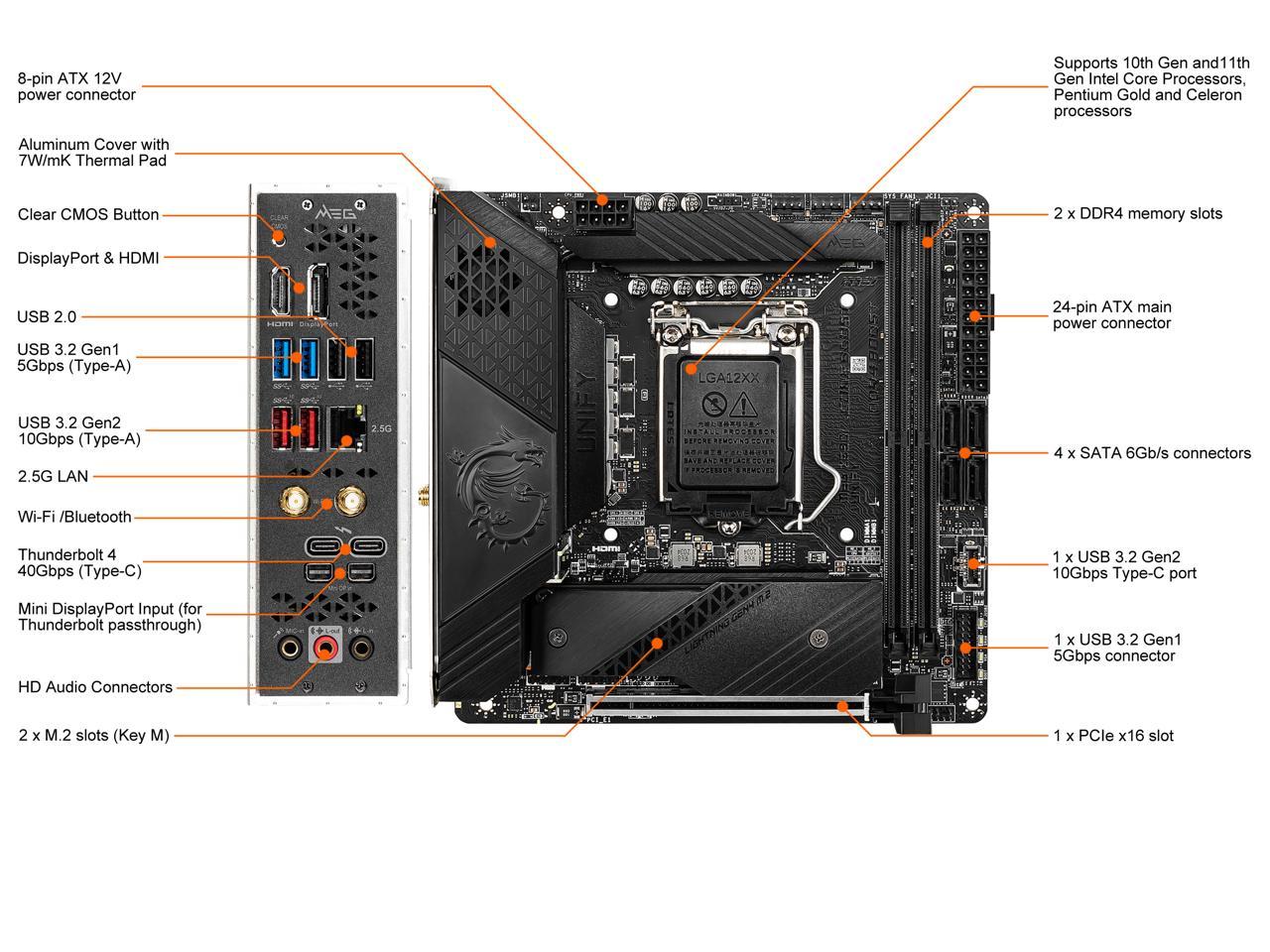 Msi Meg Z590I Unify Lga 1200 Intel Z590 Sata 6Gb/S Mini Itx Intel Motherboard