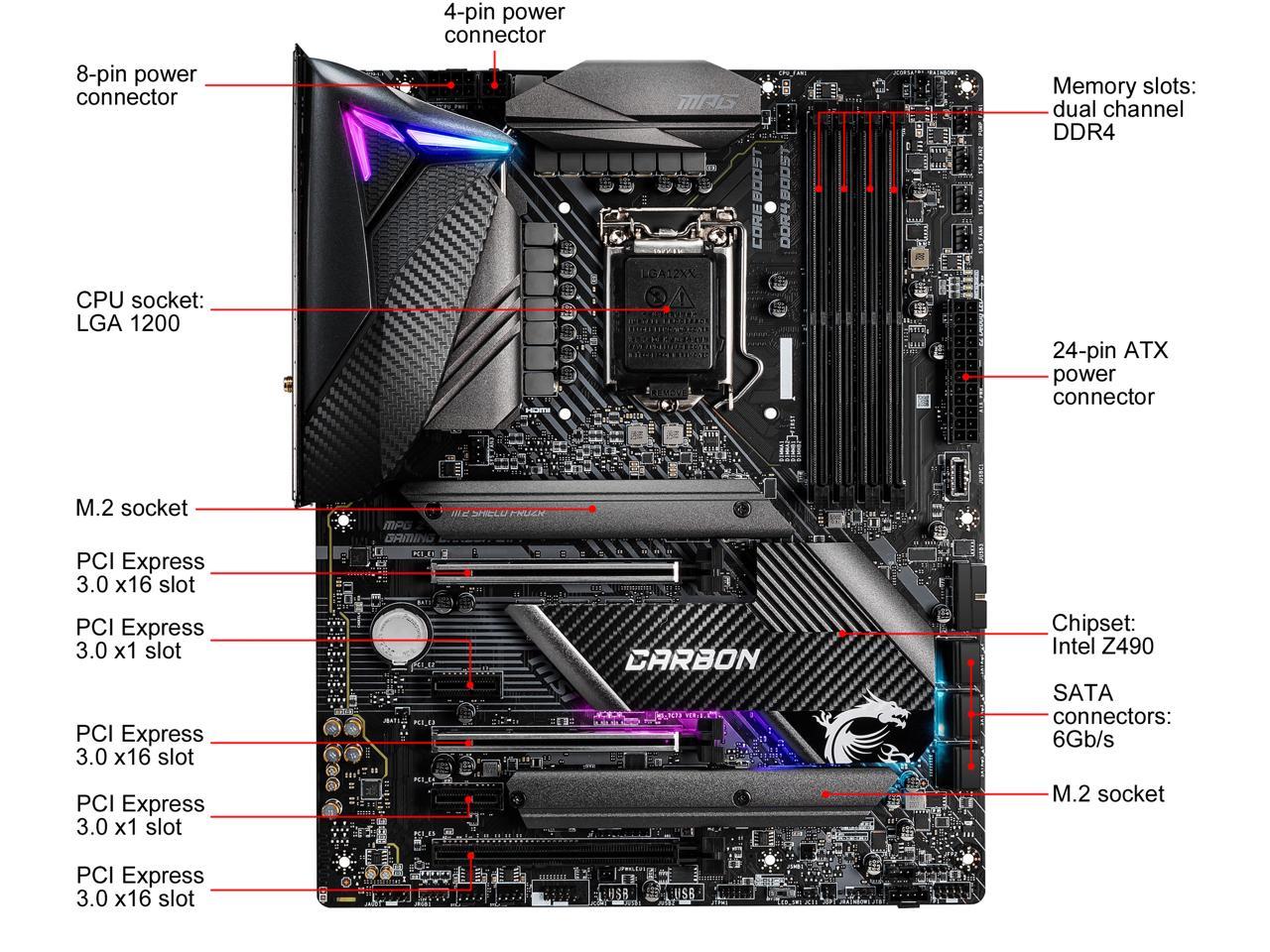 Msi Mpg Z490 Gaming Carbon Wifi Lga 1200 Intel Z490 Sata 6Gb/S Atx Intel Motherboard