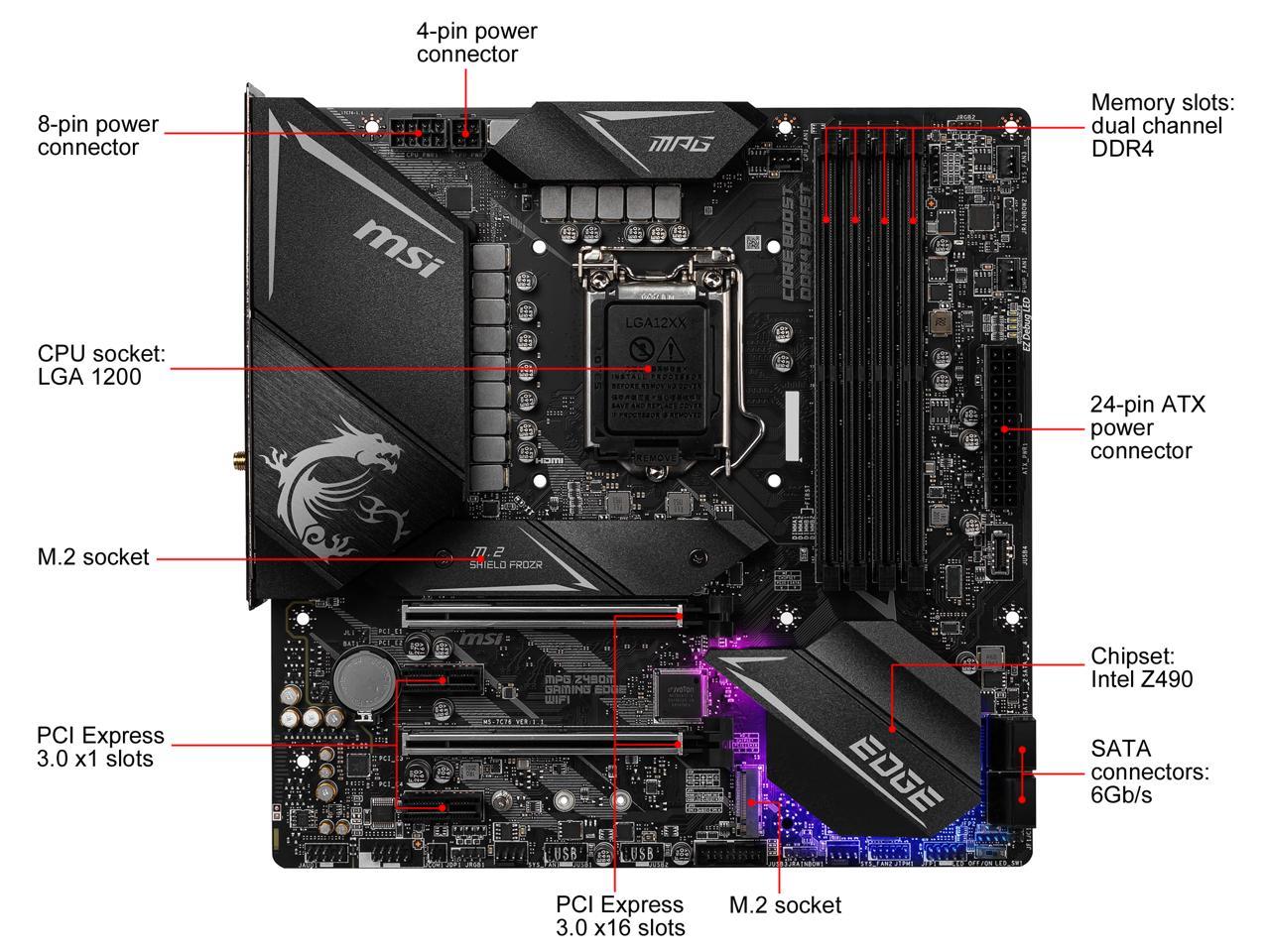 Msi Mpg Z490M Gaming Edge Wifi Lga 1200 Intel Z490 Sata 6Gb/S Micro Atx Intel Motherboard