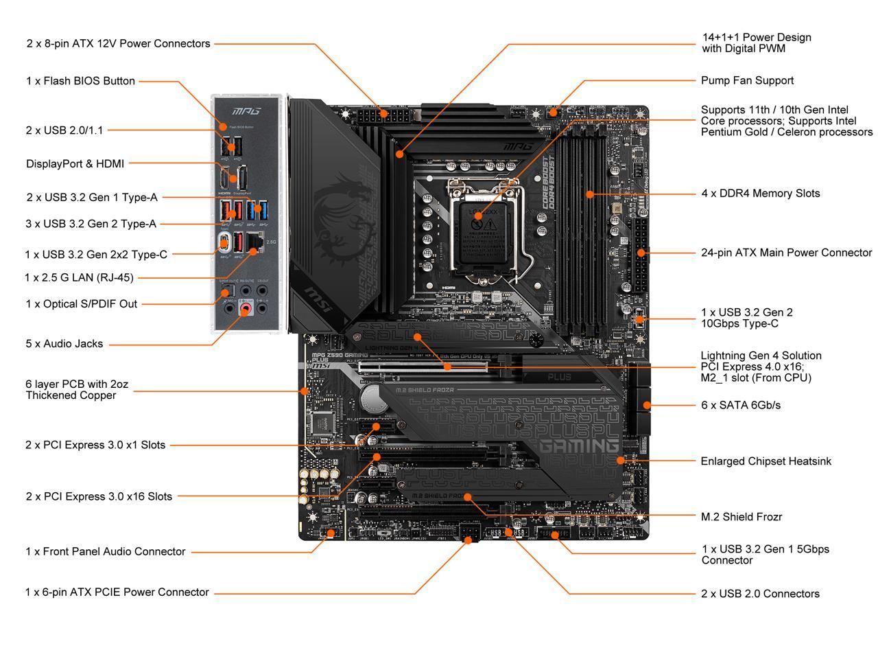 Msi Mpg Z590 Gaming Plus Lga 1200 Intel Z590 Sata 6Gb/S Atx Intel Motherboard