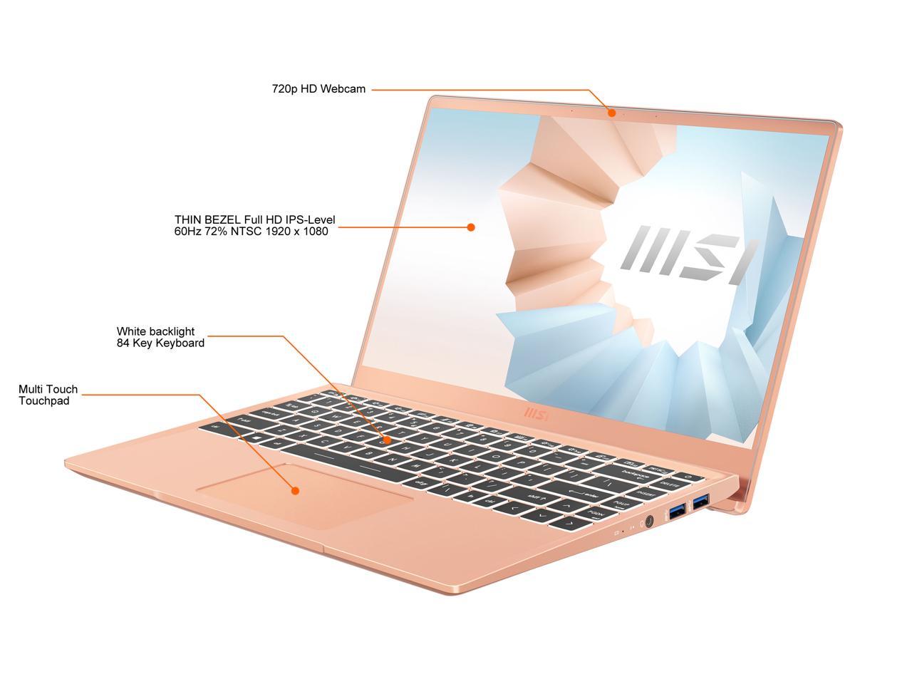 Msi Modern 14 B11Mo-609 14 Inch Intel Core I3-1115G4 1.3-4.1Ghz/ 8Gb Ddr4/ 512Gb Nvme Ssd/ Intel Iris Xe/ Usb3.2/ Windows 10 Laptop (Beige Mousse)