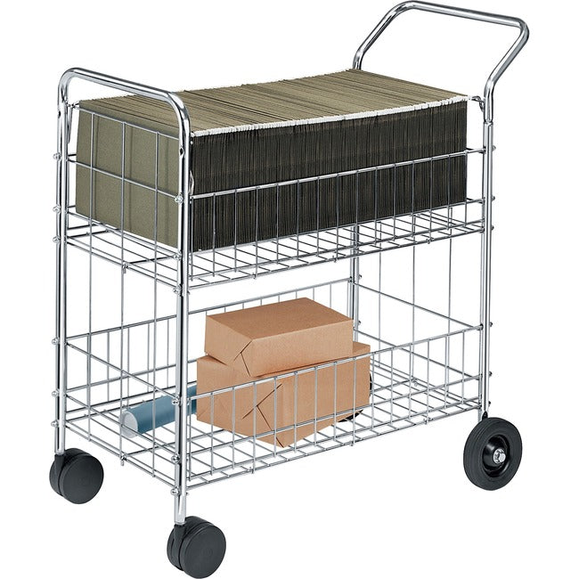 Mobile Mail Cart - 2-Shelf Metal Office Storage with Dual Wheel Casters | Fellowes 40912