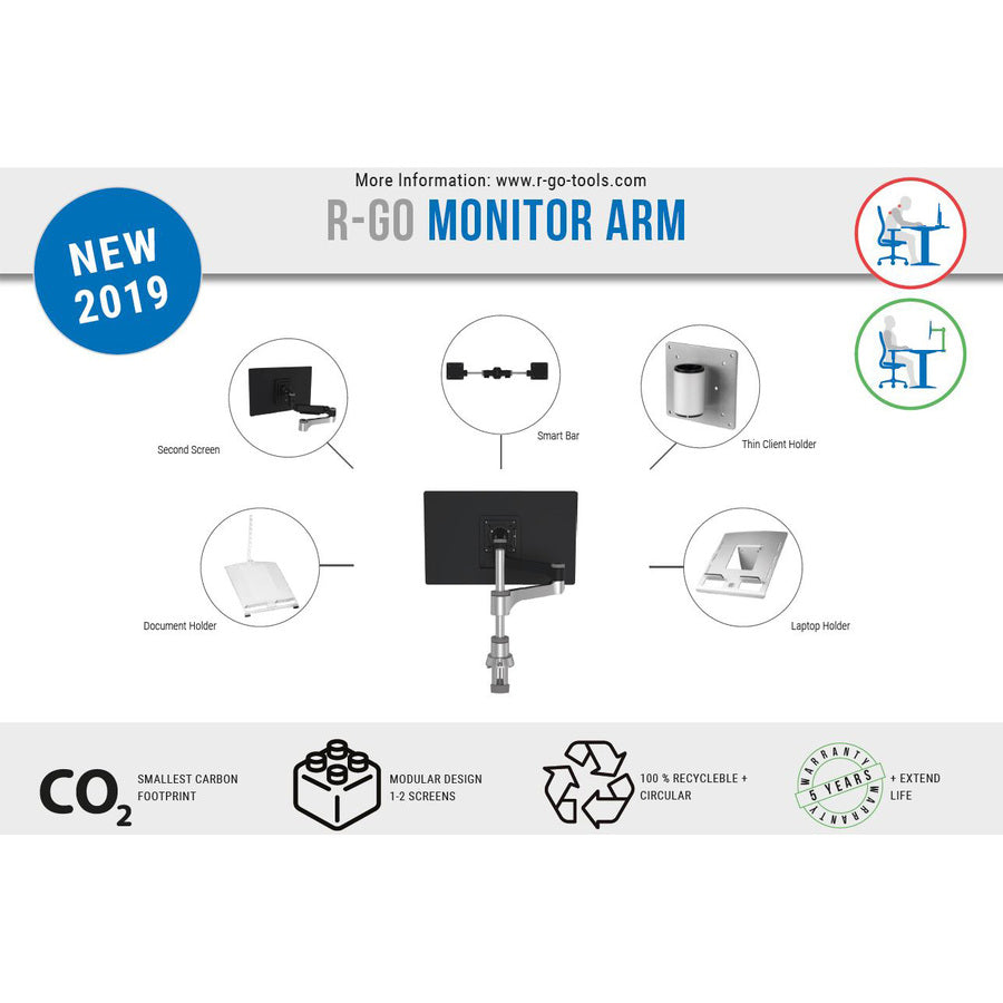 R-Go single monitor arm, Zepher 4 RGOVLZE4SI