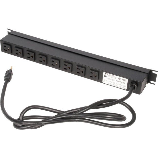 Rack Solutions 15A Horizontal Power Strip, Rear Outlet, 15Ft Cord - Nema 5-15P - 8 X Nema 5-15R - 15 Ft Cord - 15 A Current - 120 V Ac Voltage - Horizontal Rackmount