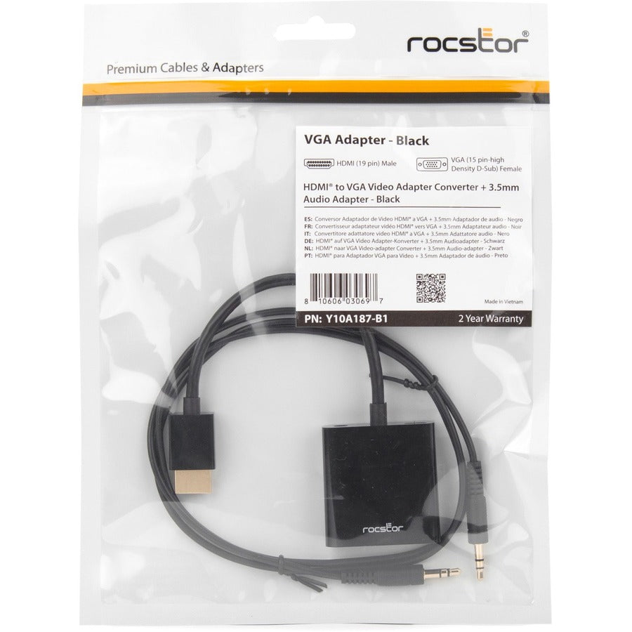 Rocstor Premium HDMI to VGA + 3.5mm Audio Adapter Y10A187-B1