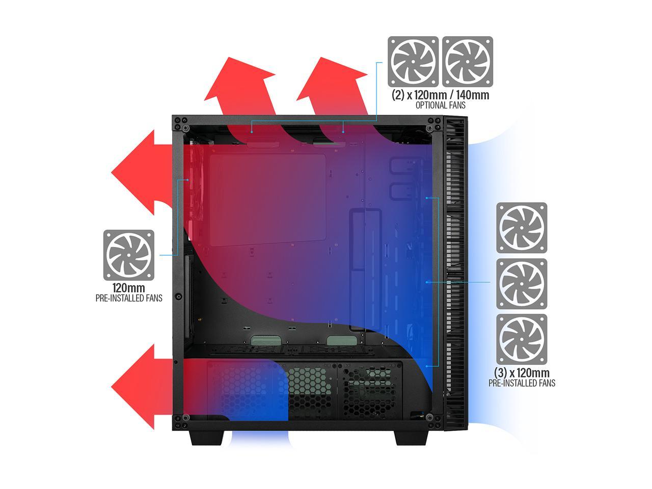 Rosewill Atx Mid Tower Gaming Pc Computer Case With Blue Led Fans - Cullinan Mx-Blue