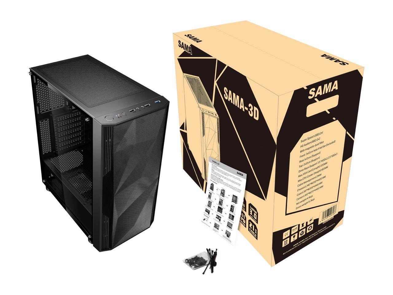 Sama Sama-3D Black Steel / Tempered Glass Atx Mid Tower Computer Case