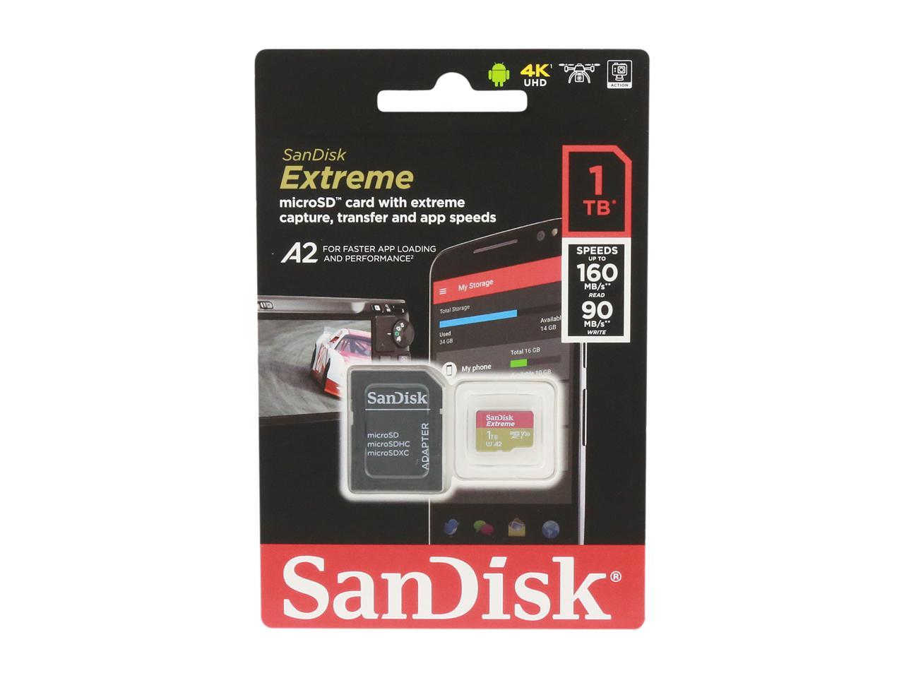 Sandisk 1Tb Extreme Microsdxc Uhs-I/U3 A2 Memory Card With Adapter, Speed Up To 160Mb/S (Sdsqxa1-1T00-Gn6Ma)