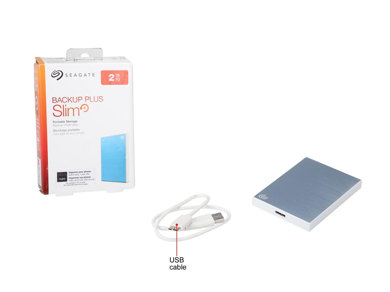 Seagate 2Tb Backup Plus Slim Portable External Hard Drive Usb 3.0 Sthn2000402 Light Blue + 1Yr Mylio Create + 2Mo Adobe Cc Photography