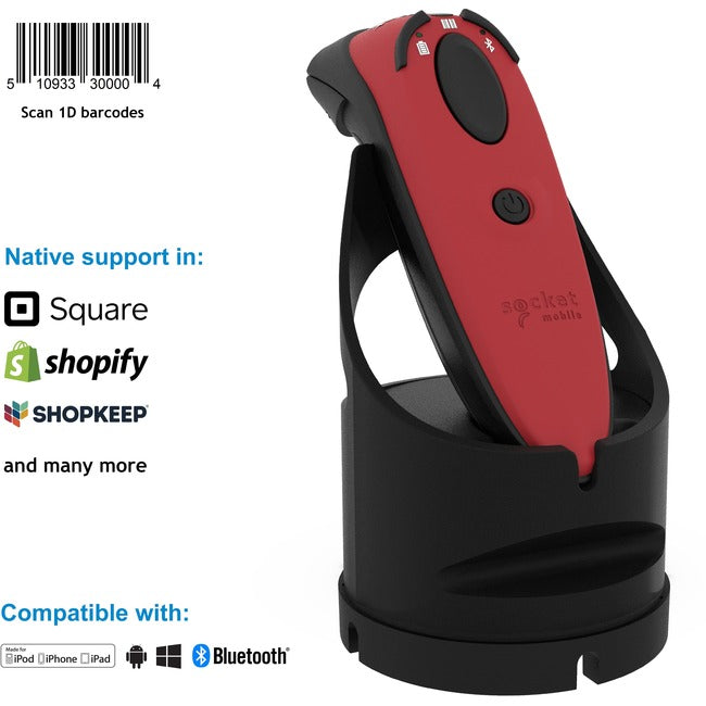 Socket Mobile DuraScan® D730, Laser Barcode Scanner, Red & Charging Dock CX3778-2538