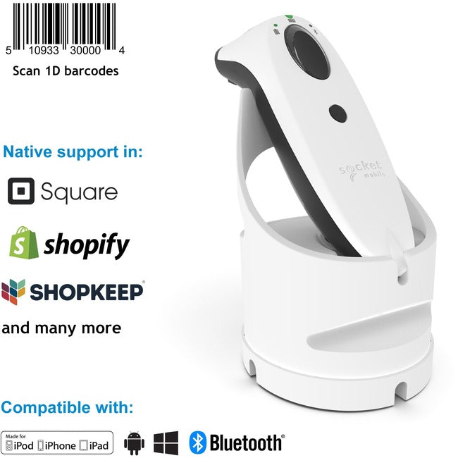 Socket Mobile SocketScan® S700, Linear Barcode Scanner, White & White Charging Dock CX3483-1978