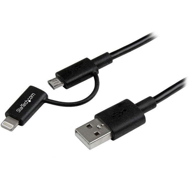 Startech.Com 1M (3 Ft) Black Apple 8-Pin Lightning Connector Or Micro Usb To Usb Combo Cable For Iphone / Ipod / Ipad