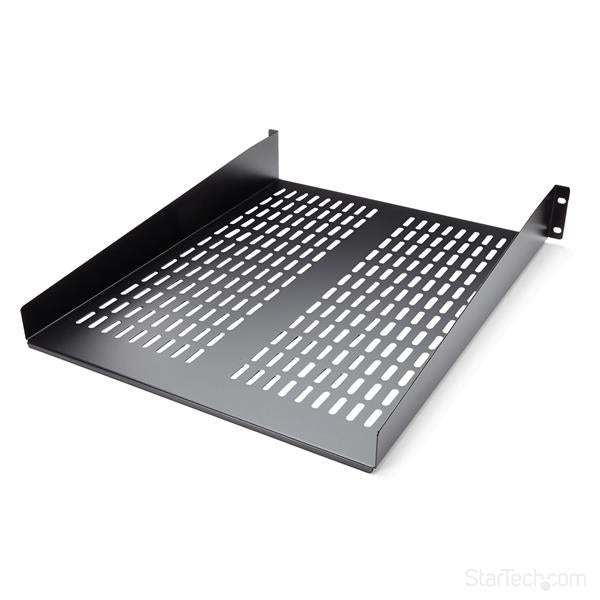 Startech.Com 2U Server Rack Shelf - Universal Vented Rack Mount Cantilever Tray For 19" Network Equipment Rack & Cabinet - Heavy Duty Steel Weight Capacity 50Lb/23Kg - 22" Deep Shelf, Black