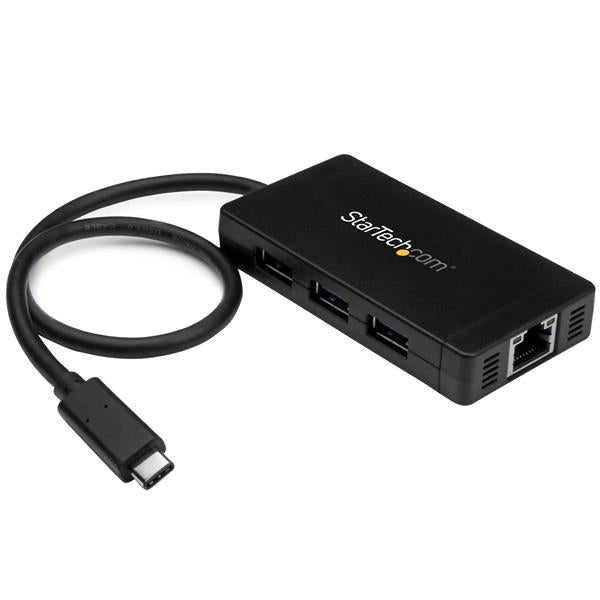 Startech.Com 3-Port Usb-C Hub With Gigabit Ethernet - Usb-C To 3X Usb-A - Usb 3.0 - Includes Power Adapter