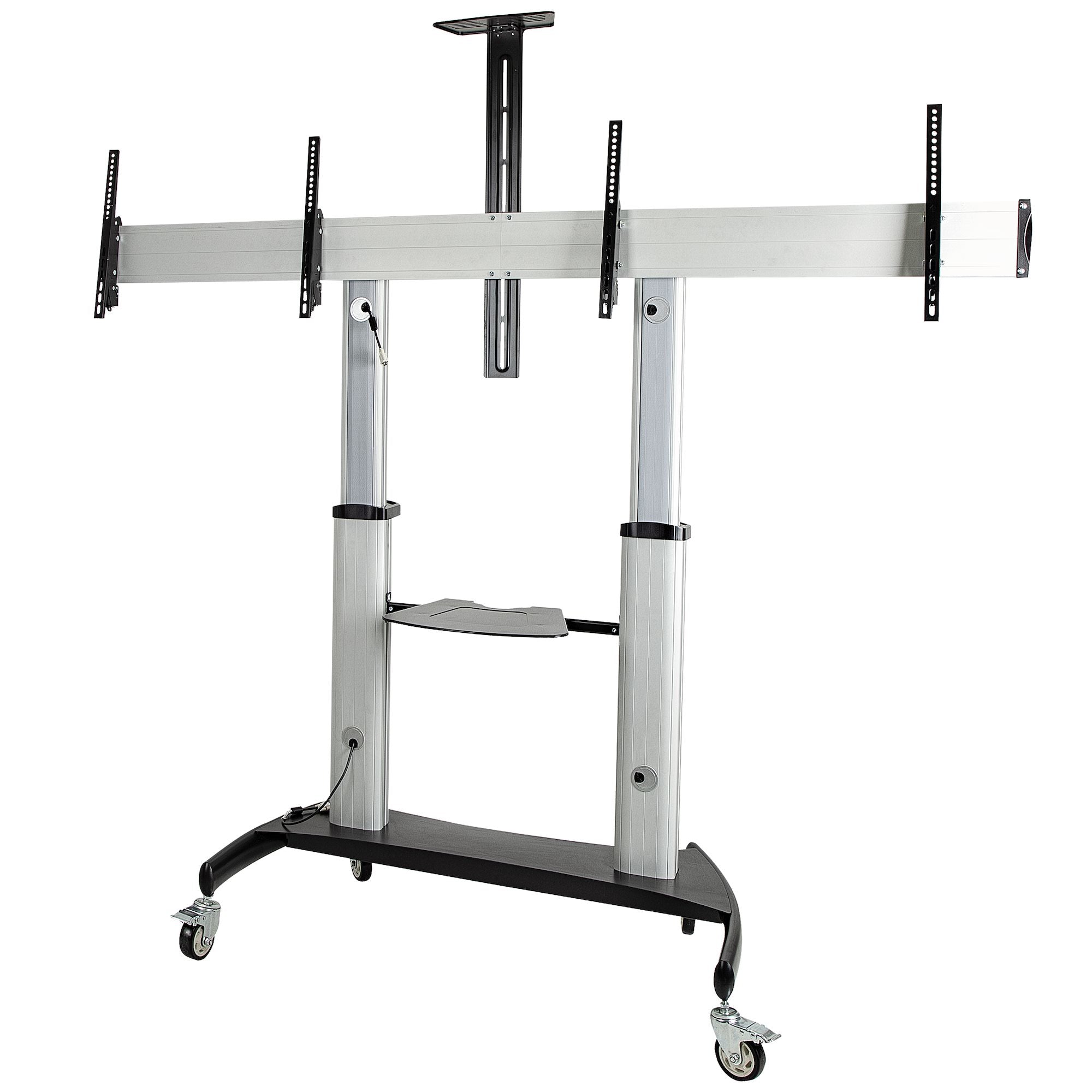 Startech.Com Dual Tv Cart For 37-60In Vesa Tvs Up To 110Lb/50Kg Each - Height Adjustable Tv Mount, Mobile Display Cart W/ Equipment Shelves - Rolling Tv Cart On Wheels - Rolling Tv Stand